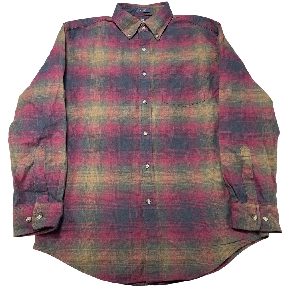 Pendleton Mason Plaid Button Down Shirt Medium Cotton Flannel Red Green Fall